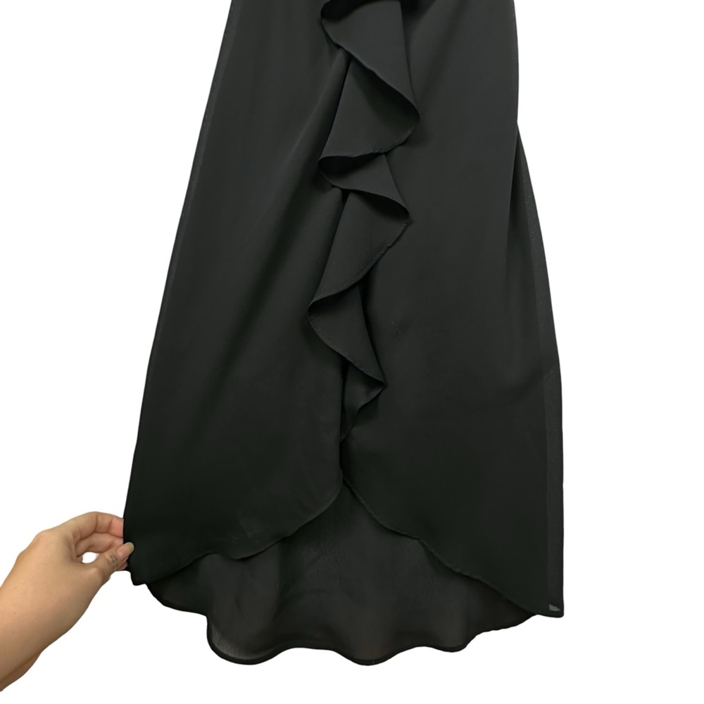 Breakin’ Loose Vintage Romantic Ruffle Spaghetti Strap V Neck Midi Black Dress 4 - Picture 4 of 8